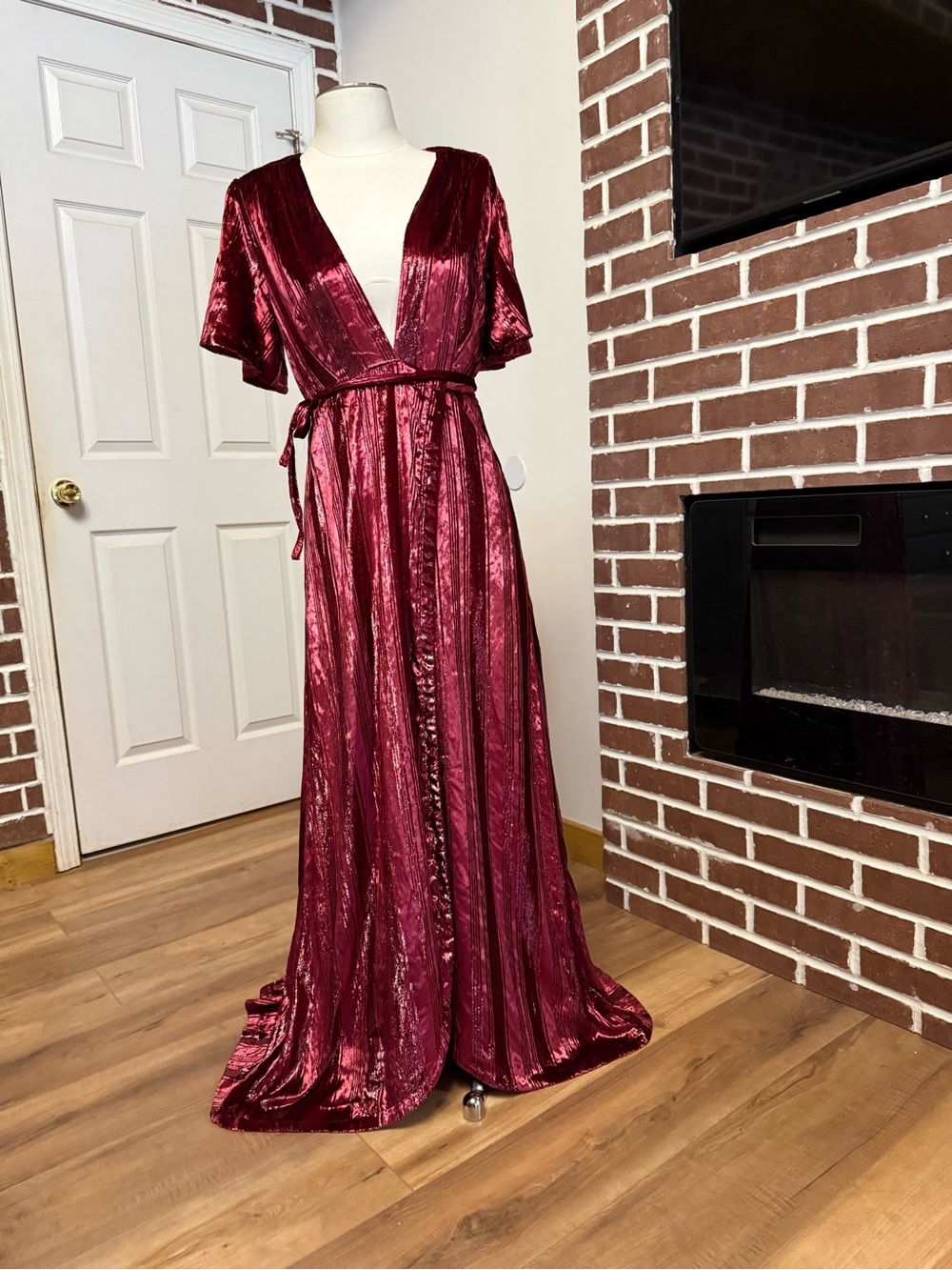 NWT Free People Elegant Home Accent Burgundy Velvet Draped Dress Display